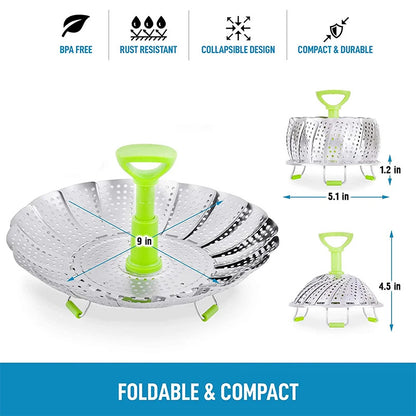 Integrated Collapsible Stainless Steel Food Steamer Basket 4