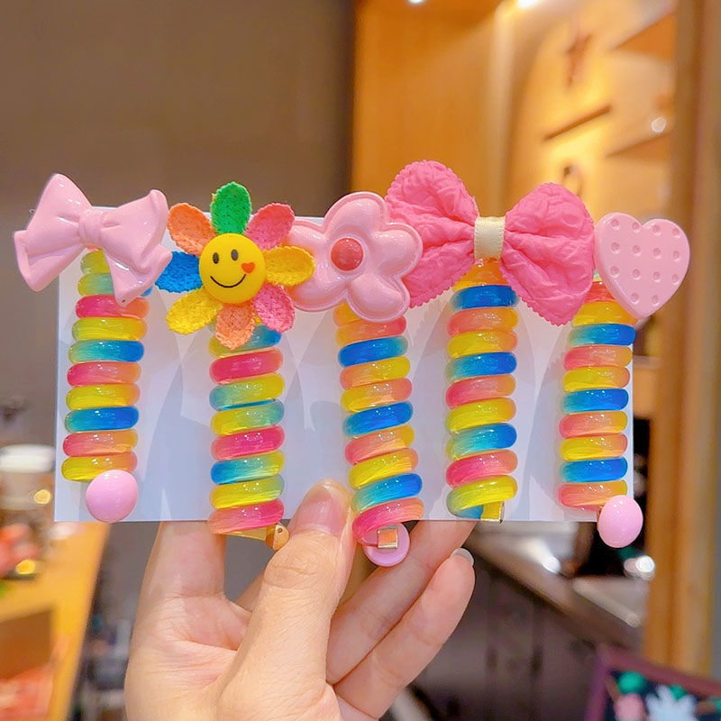 Colorful Telephone Line Hair Bands-3PCS 4