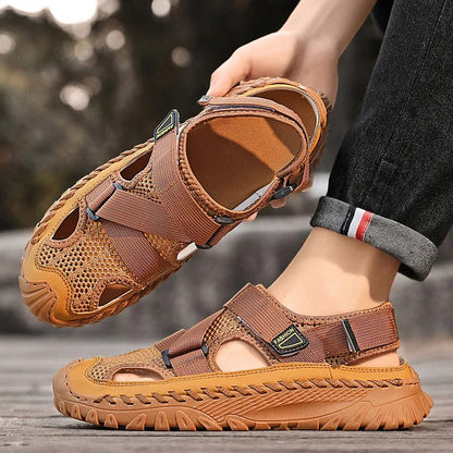 Men's Handmade Cowhide Breathable Mesh Sandals 4