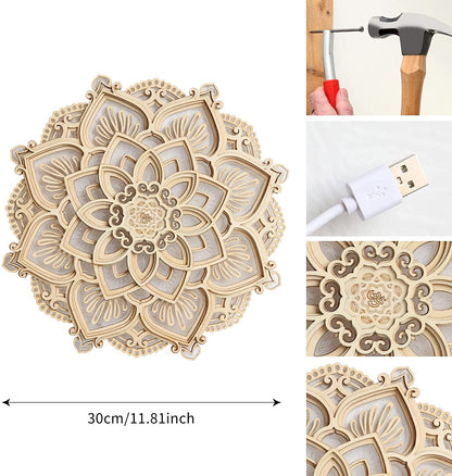 Handmade Wooden Mandala Wall Lamp 4