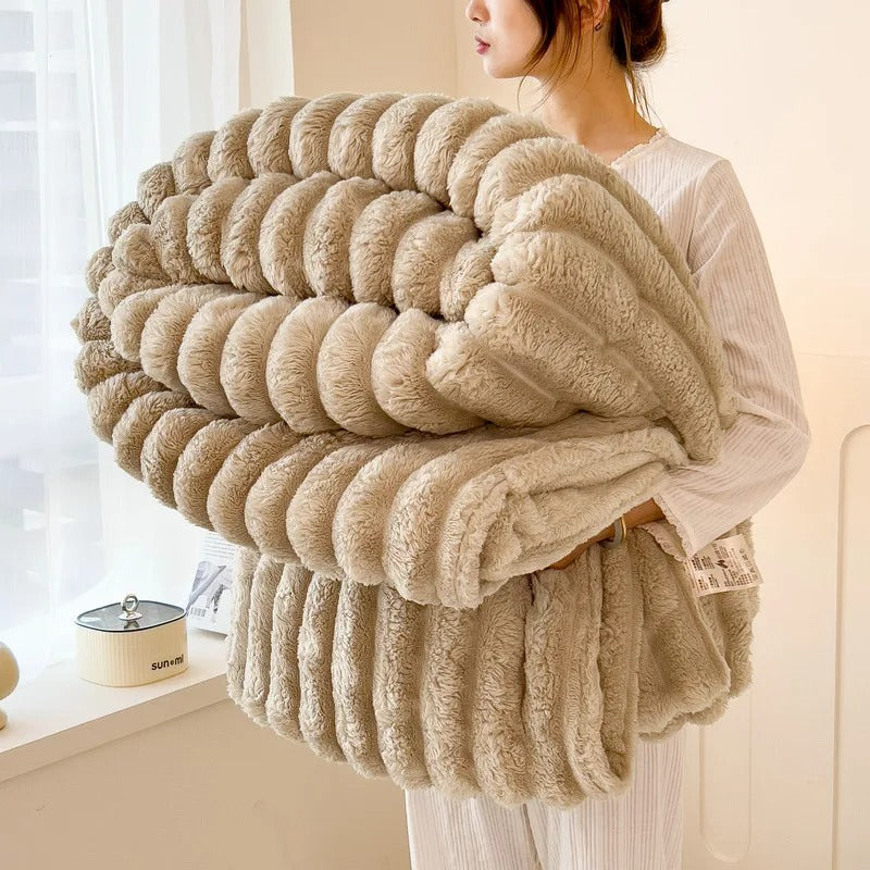 Solid Thickened Wide-Striped Flannel Multifunctional Blanket 4