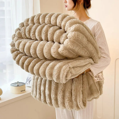 Solid Thickened Wide-Striped Flannel Multifunctional Blanket 4