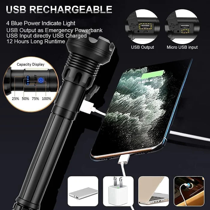 LED Rechargeable Tactical Flashlight 90000 High Lumens 4