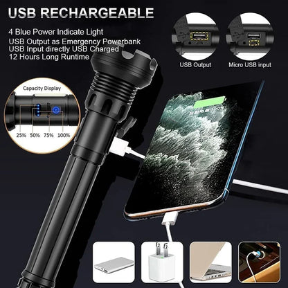 LED Rechargeable Tactical Flashlight 90000 High Lumens 4