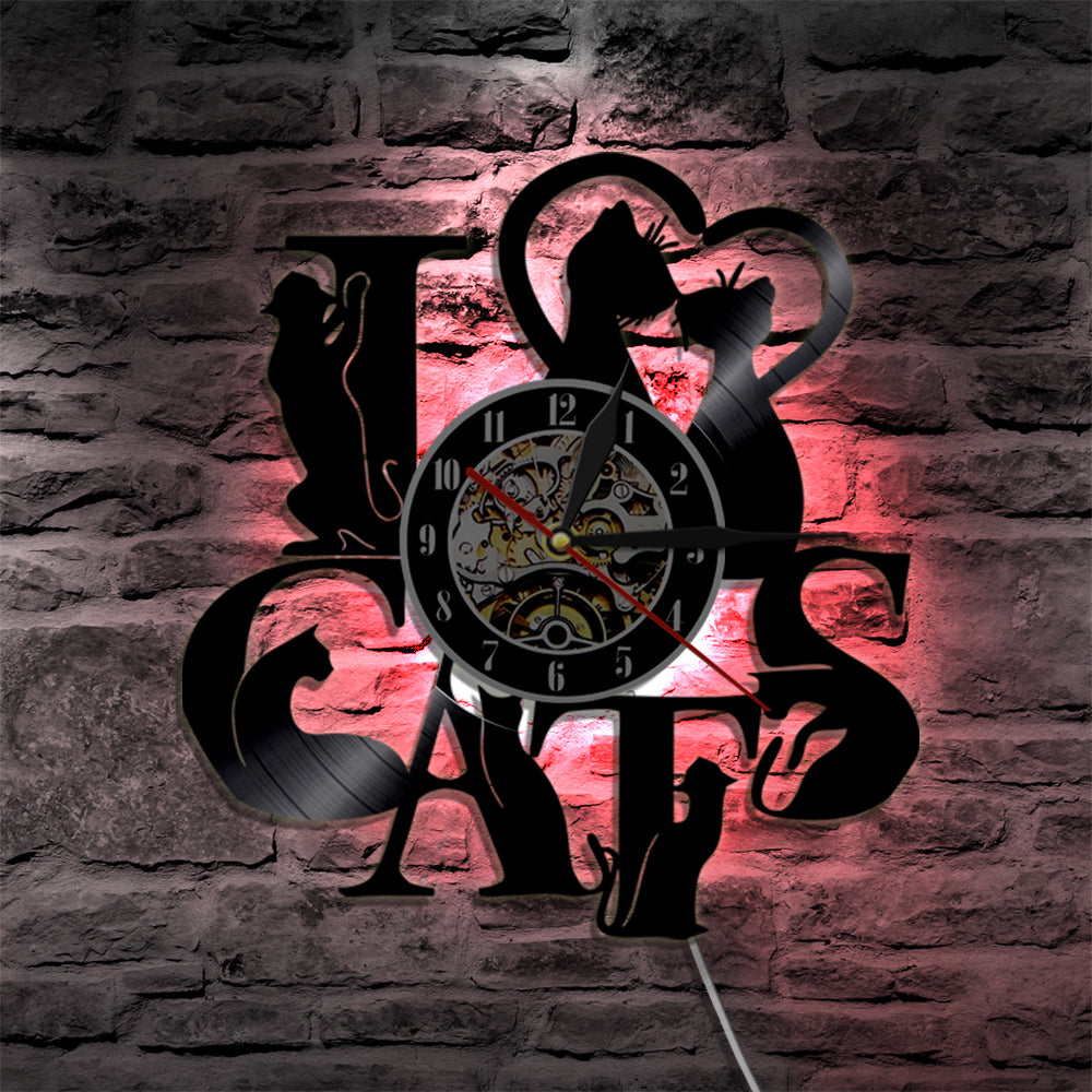 I Love Cats Vinyl LED Wall Clock 4