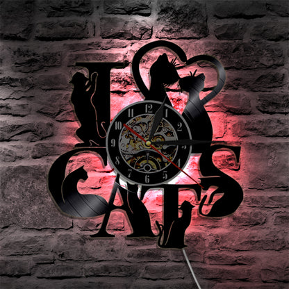 I Love Cats Vinyl LED Wall Clock 4