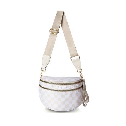 Checked In Oversize Double Zip Checkered Crescent Sling Bag 4