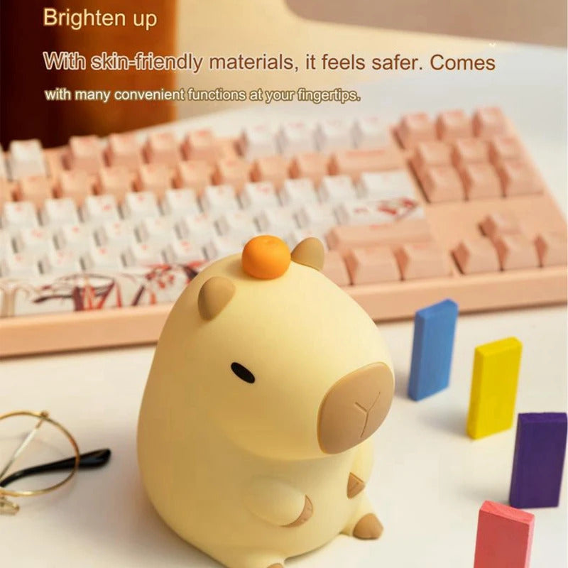 Cute Capybara LED Night Light – Rechargeable Squishy Animal Lamp with 2-Level Dimming & Timer, Touch Bedside Light for Kids & Nursery Decor 4