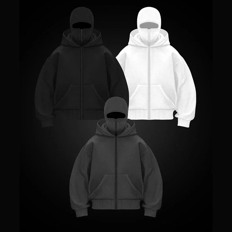 Balaclava Hoodie – Double Hooded Zip-Up Windproof Sweatshirt with Built-In Warm Mask 4