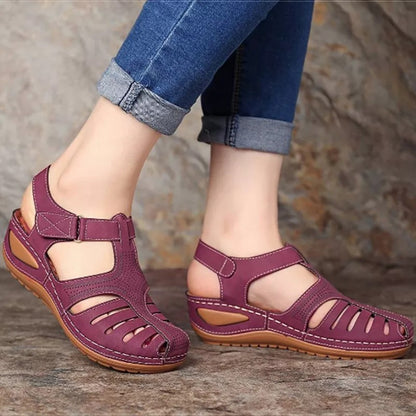 SOFT PU LEATHER CLOSED TOE VINTAGE ANTI-SLIP SANDALS 4