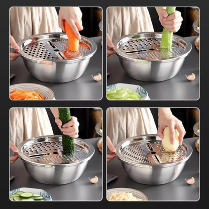 3 in 1 Stainless Steel Drain Basket with Vegetable Cutter 4
