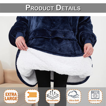 Oversized Wearable Blanket Hoodie – Sherpa Fleece Sweatshirt with Sleeves & Pocket, Warm Plush Hooded Blanket 4