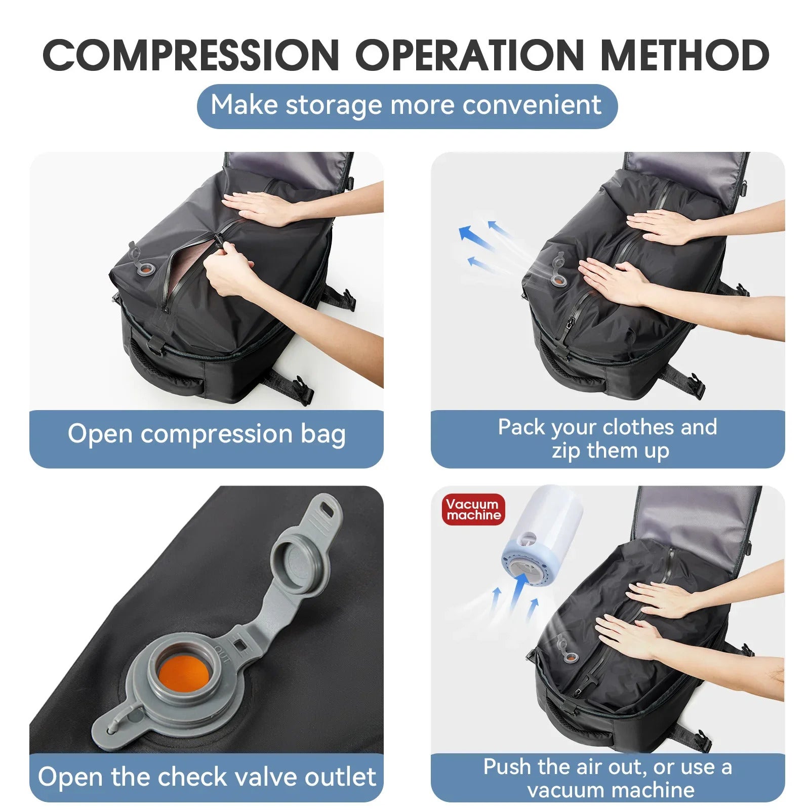 Vacuum Travel Backpack - Large Carry On Bag Flight Approved 4