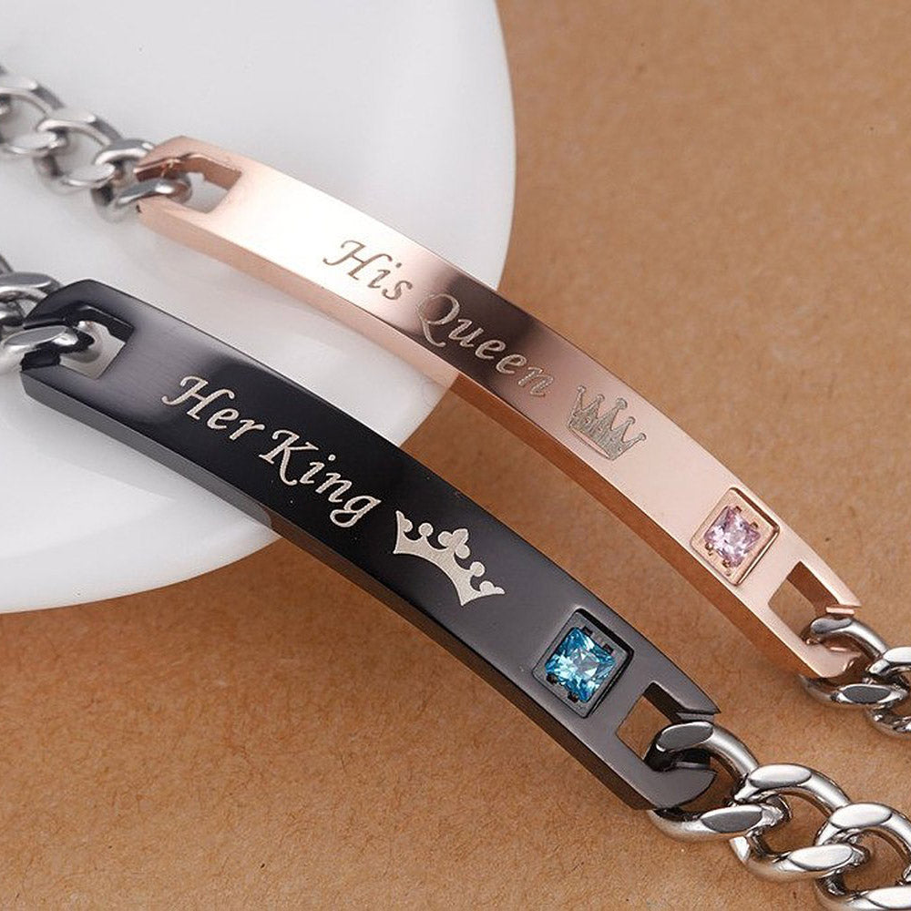 BRACELETS 2 PIECES FOR MEN AND FOR WOMEN "HER KING HIS QUEEN" 4
