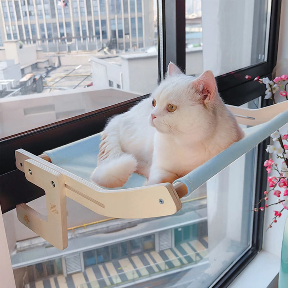 Sturdy Cat Window Hammock – Wooden Hanging Cat Bed with Washable Cotton Canvas 4