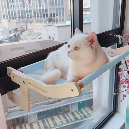 Sturdy Cat Window Hammock – Wooden Hanging Cat Bed with Washable Cotton Canvas 4