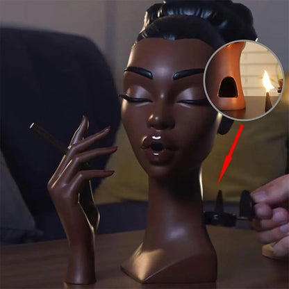 Black Woman Incense Burner – Resin Sculpture Censer for Home & Office Decoration 4