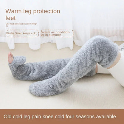 Fluffy Thigh-High Socks – Fuzzy Over-Knee Teddy Leggings with Cozy Paw Slipper Design 4