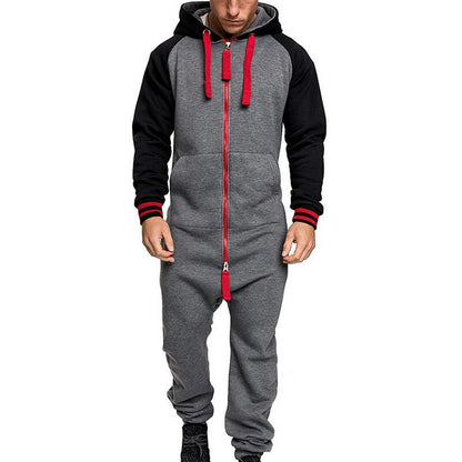 Hooded Fleece Solid Color Jumpsuit 4