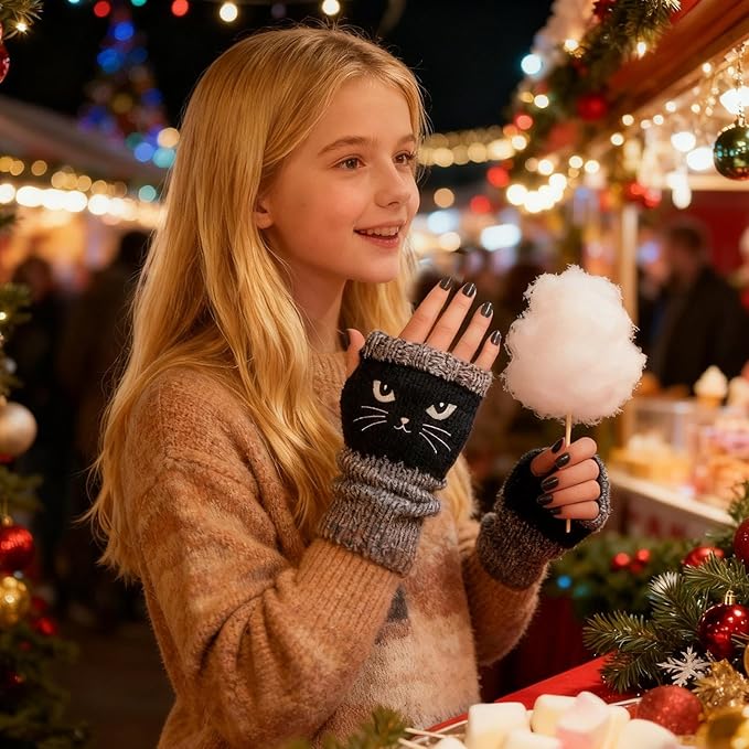 Cozy Cat Knit Fingerless Hand Warmers 5