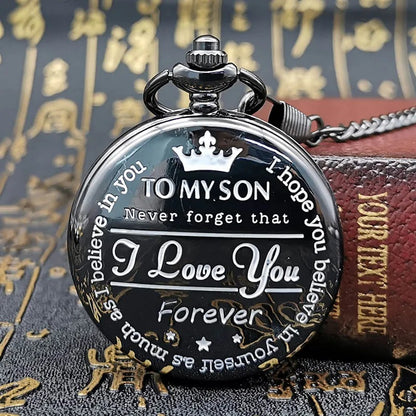 To My Son Quartz Pocket Chain Watch 5
