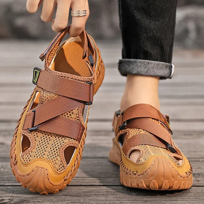 Men's Handmade Cowhide Breathable Mesh Sandals 5