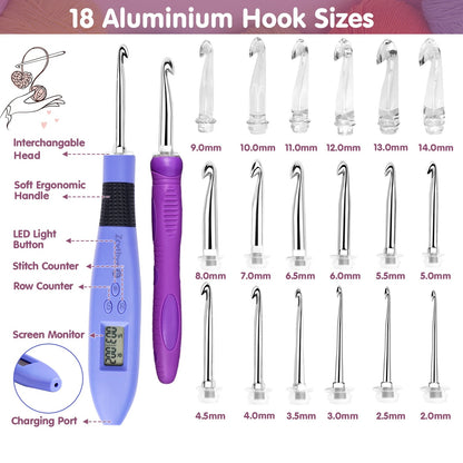 Crochet Hook Set with LED Light and Stitch&Row Counter 5