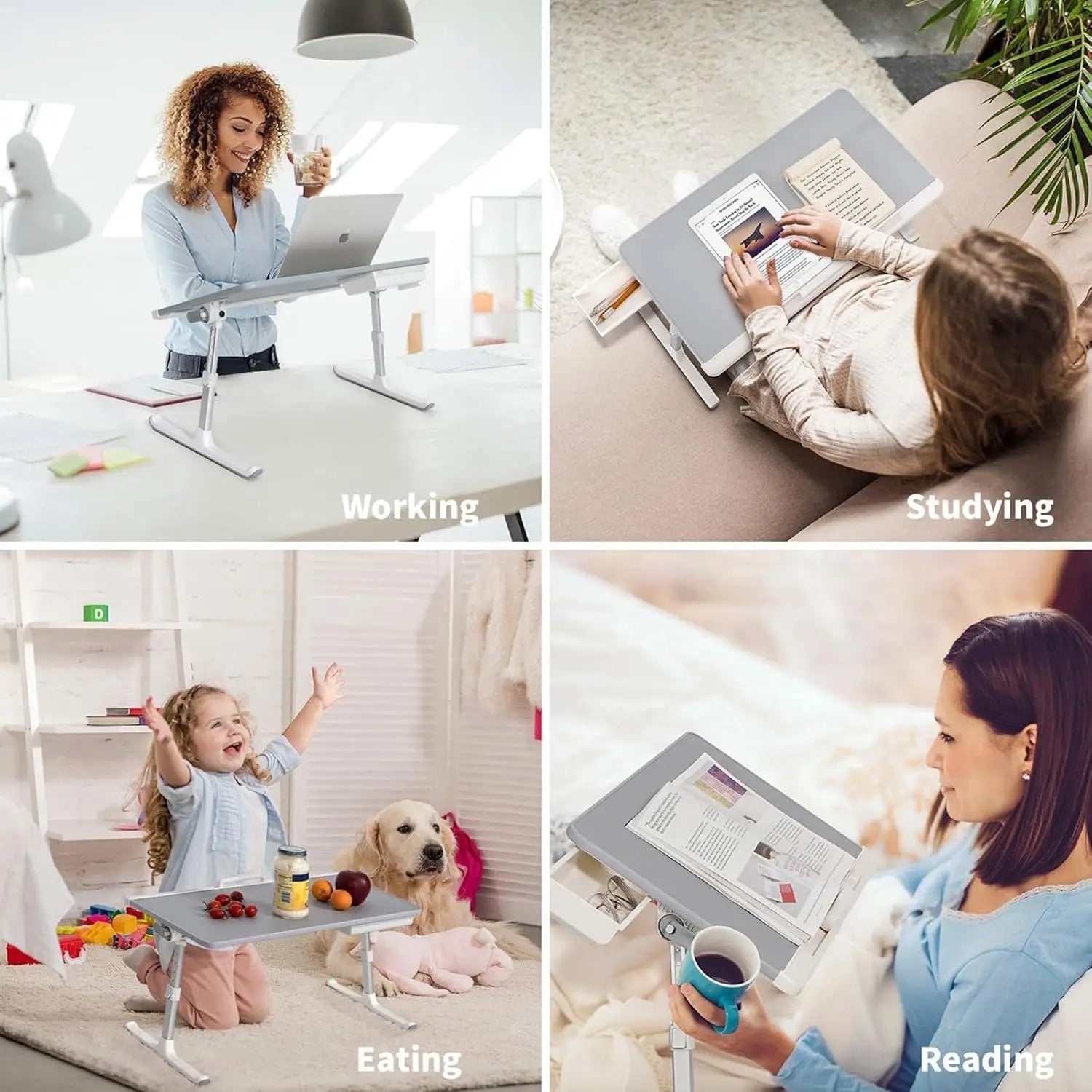 Adjustable Multifunction Bed Desk with LED Lamp & Device Holder 5