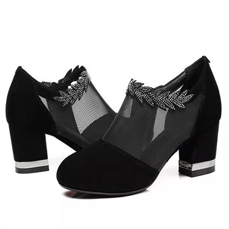 Women's Mesh Hollow-out Flower Low Heel Sandals 4