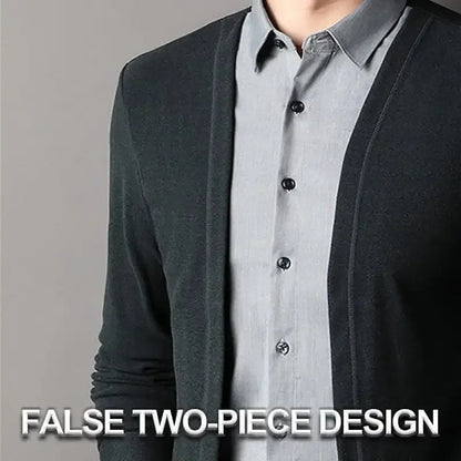 Men's Fake Two Piece Shirt Collar Knitted Cardigan 5
