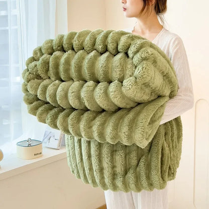 Solid Thickened Wide-Striped Flannel Multifunctional Blanket 5