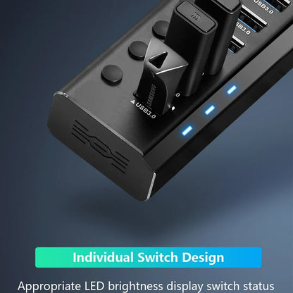 16 Ports USB 3.0 Hub with Individual On/Off Switches Splitter 5