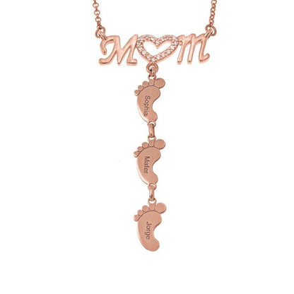 Prsonalised Heart Crystal Mom Necklace With Baby Feet 2