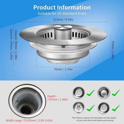 3-in-1 Stainless Steel Sink Drain Strainer 5
