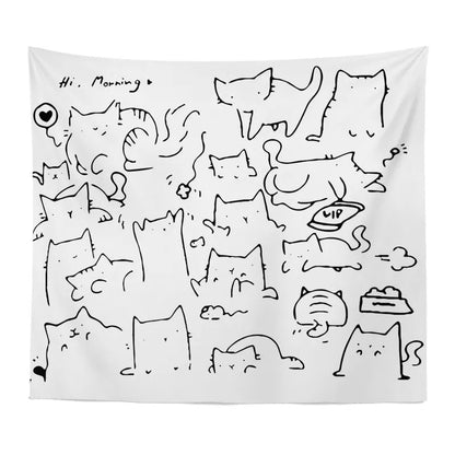 Cute Cat Cartoon Tapestry 5