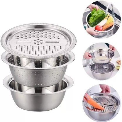 3 in 1 Stainless Steel Drain Basket with Vegetable Cutter 5