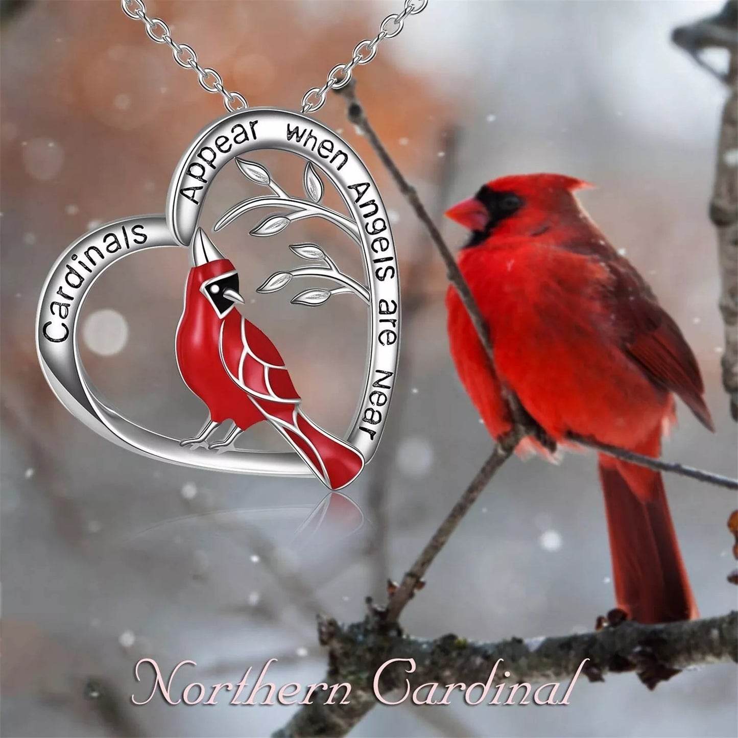 Cardinal Heart Pendant Necklace 5