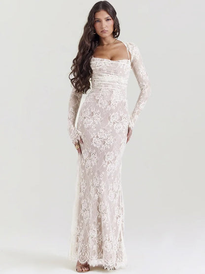 Shawl Drawstring Lace Maxi Dress 5