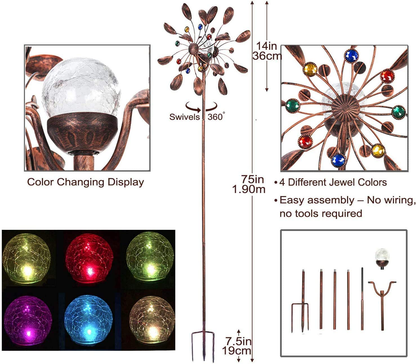 Solar Powered Glass Ball Wind Spinner 5