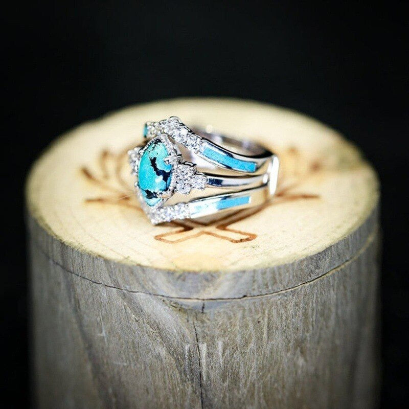 3PCS Natural Turquoise stone Ring Set 2