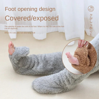 Fluffy Thigh-High Socks – Fuzzy Over-Knee Teddy Leggings with Cozy Paw Slipper Design 5
