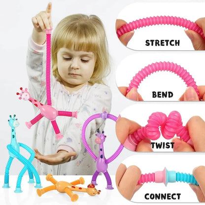 Fidget Telescopic Suction Cup Pop Tubes Giraffe Toys (4 Pack) 5