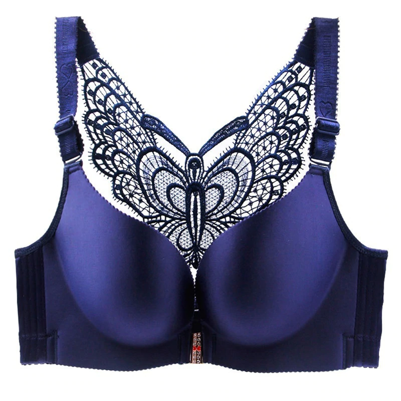 Butterfly Embroidery Front Closure Wireless Bra 5