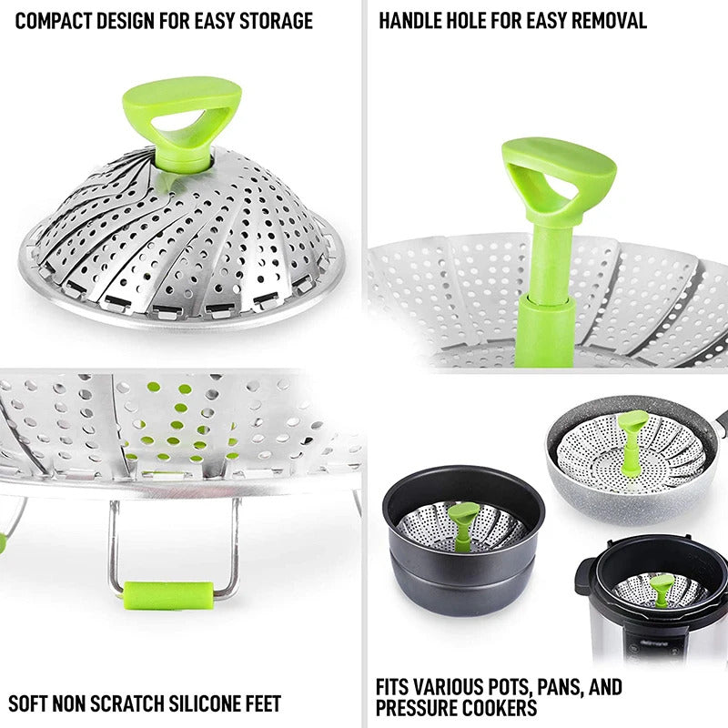 Integrated Collapsible Stainless Steel Food Steamer Basket 5