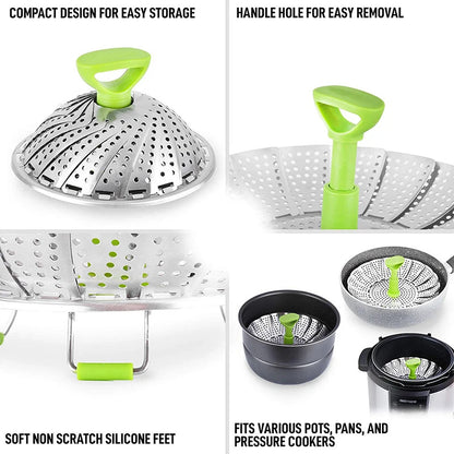 Integrated Collapsible Stainless Steel Food Steamer Basket 5