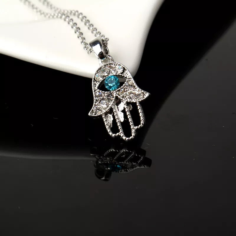 Crystal Hand Of Hamsa Necklace 1
