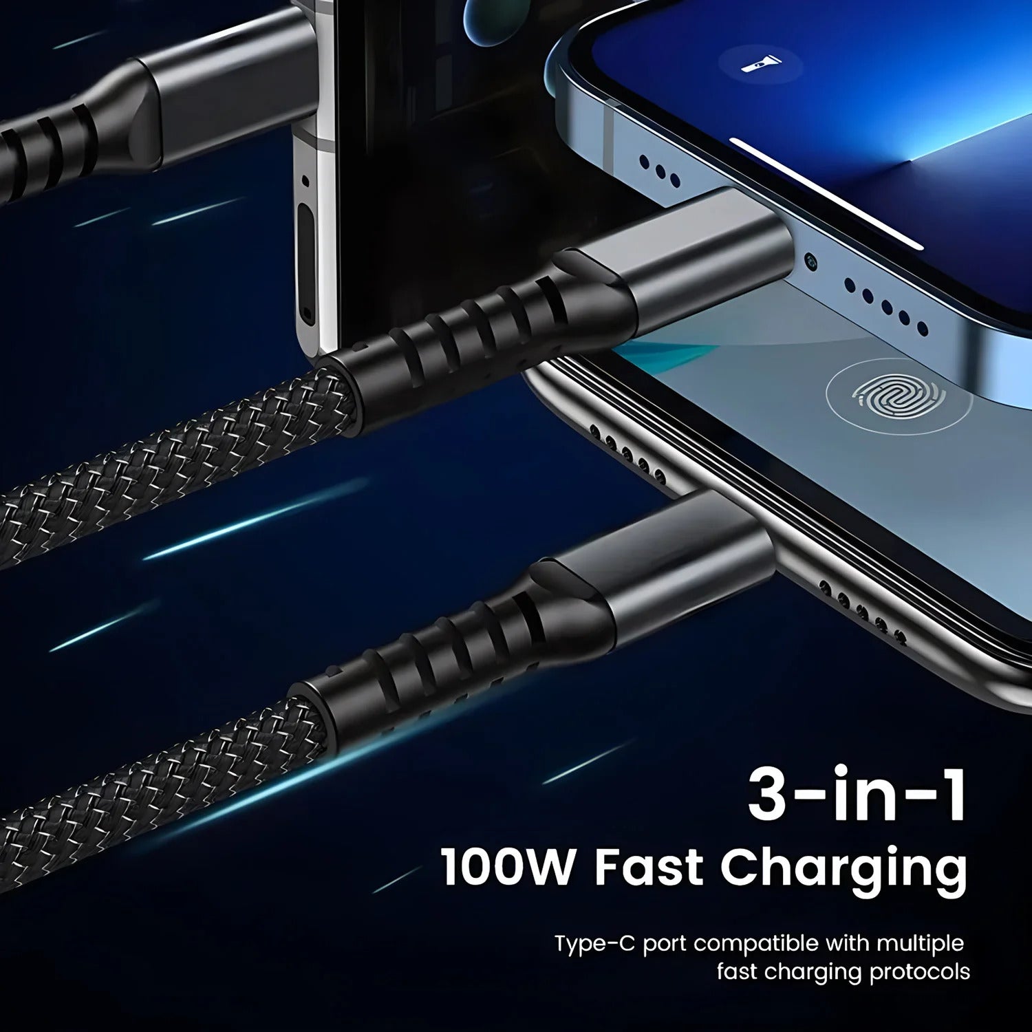 3 in 1 Fast Charging Transparent Luminous 100w Cable 5