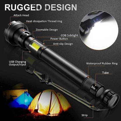 LED Rechargeable Tactical Flashlight 90000 High Lumens 5