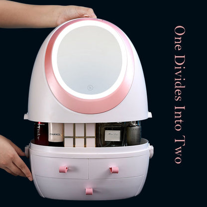 LED HD Mirror Makeup Storage Box Cosmetic Organizer Case 5