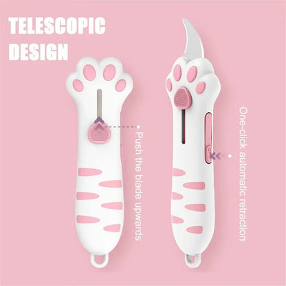 Retractable Cat Paw Box Cutter – Cute Portable Utility Knife Set for Packages & Gifts 5